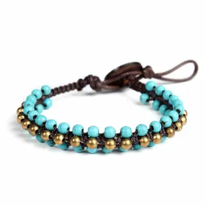 Turquoise Quartz Beads and Brass Boho Bracelet