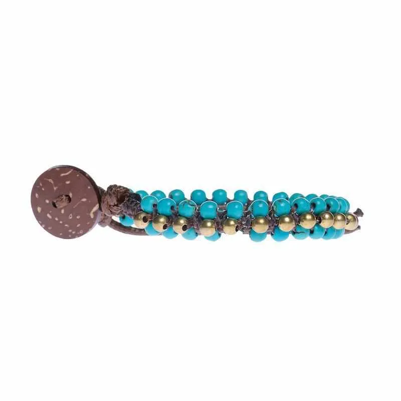 Turquoise Quartz Beads and Brass Boho Bracelet