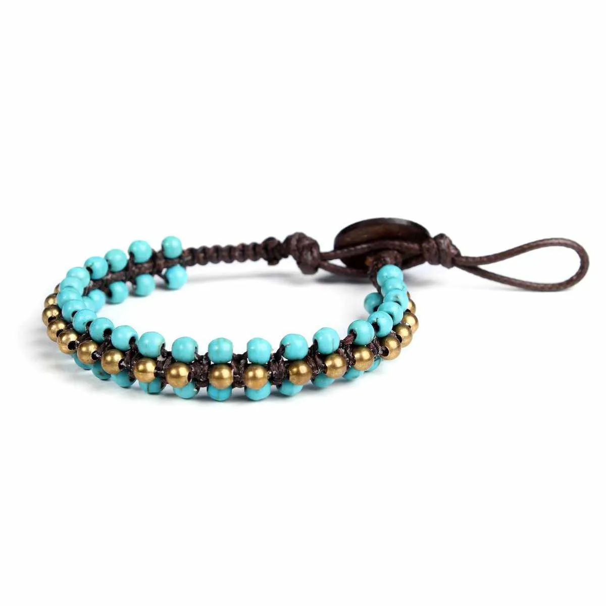 Turquoise Quartz Beads and Brass Boho Bracelet