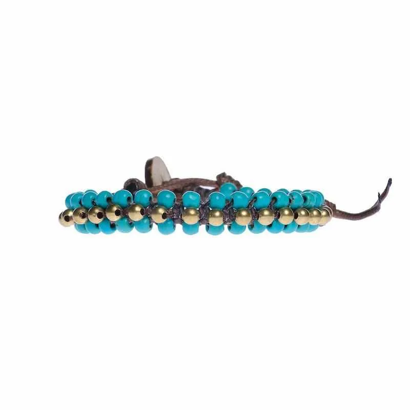 Turquoise Quartz Beads and Brass Boho Bracelet