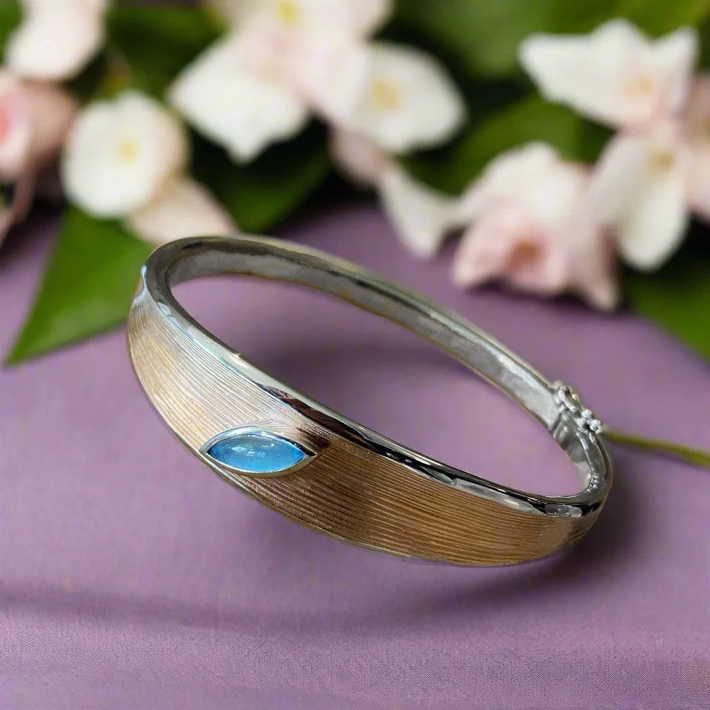 Two Tone Bangle with Blue Topaz Accent