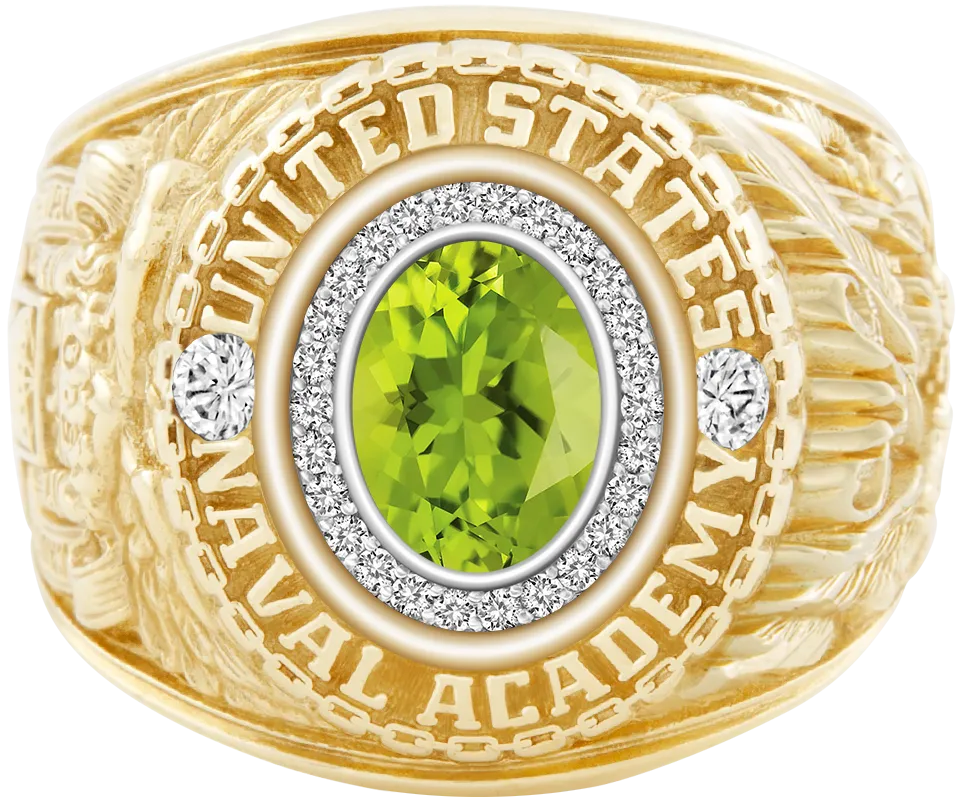 USNA Class Ring Mod™ with Peridot Centerpiece and Diamond Dividers