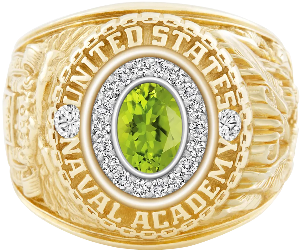 USNA Class Ring Mod™ with Peridot Centerpiece and Diamond Dividers