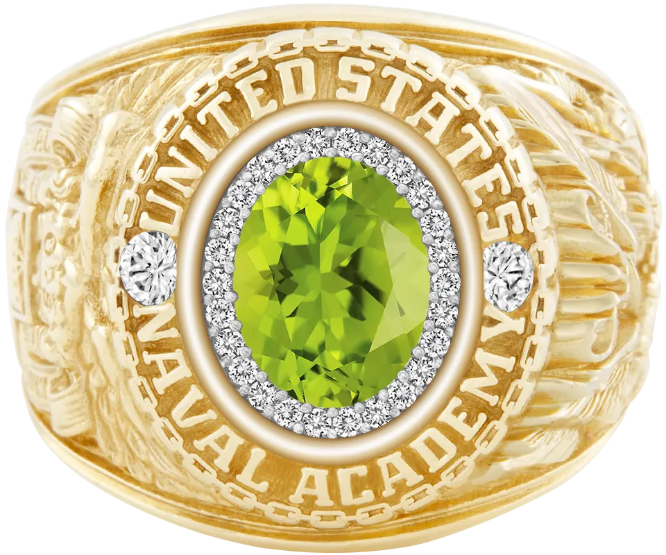 USNA Class Ring Mod™ with Peridot Centerpiece and Diamond Dividers