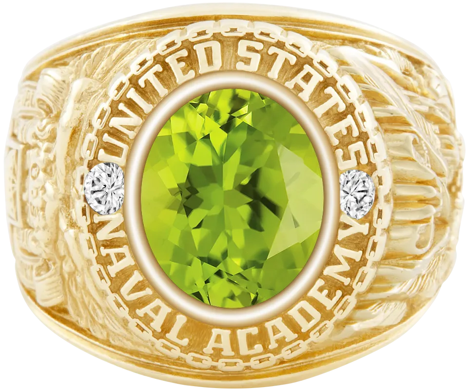 USNA Class Ring Mod™ with Peridot Centerpiece and Diamond Dividers