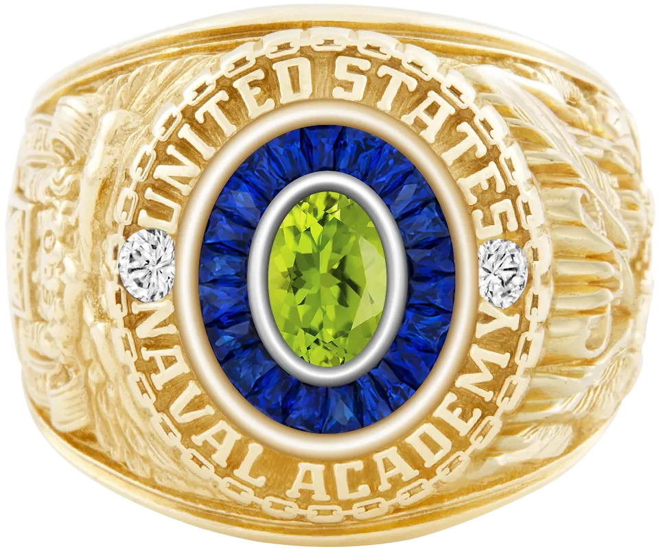 USNA Class Ring Mod™ with Peridot Centerpiece and Diamond Dividers