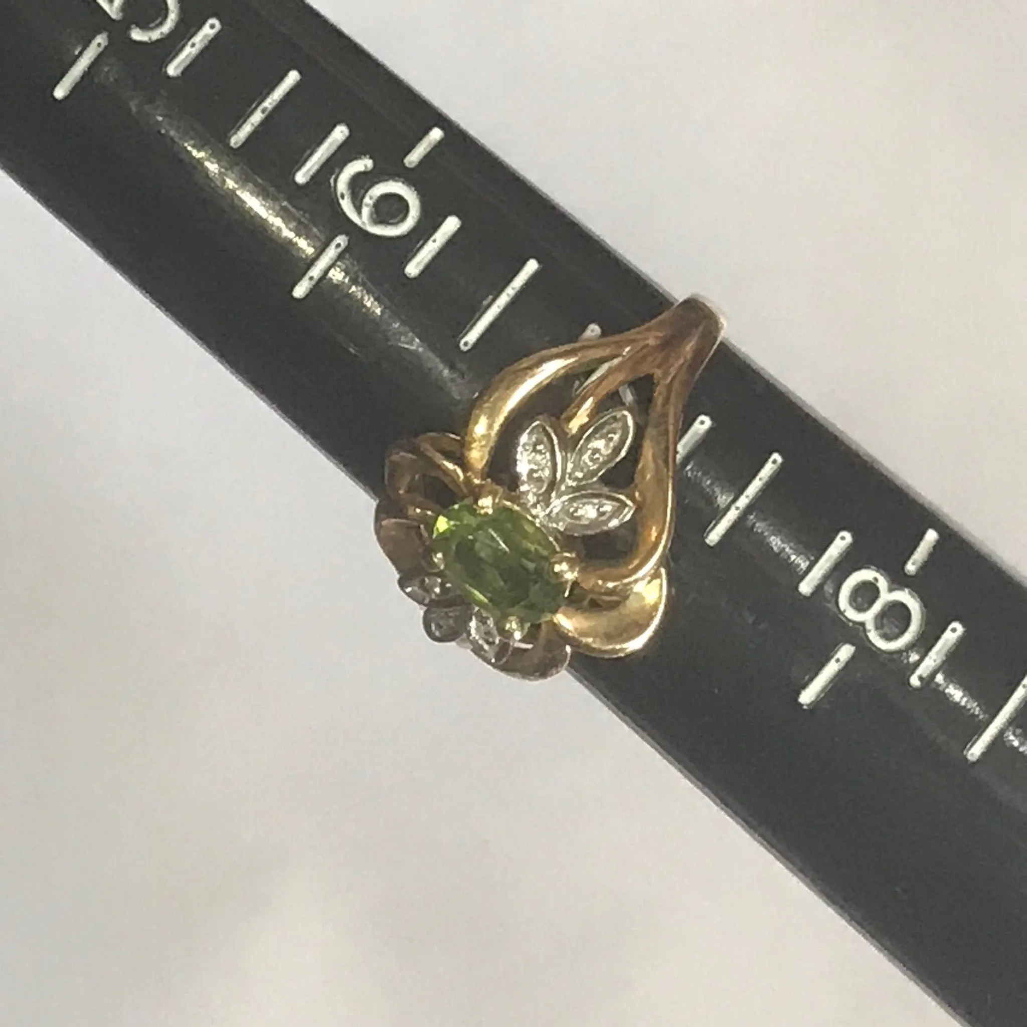 Vintage Peridot Diamond Ring. 10K Yellow Gold. August Birthstone. 16th Anniversary Gift.