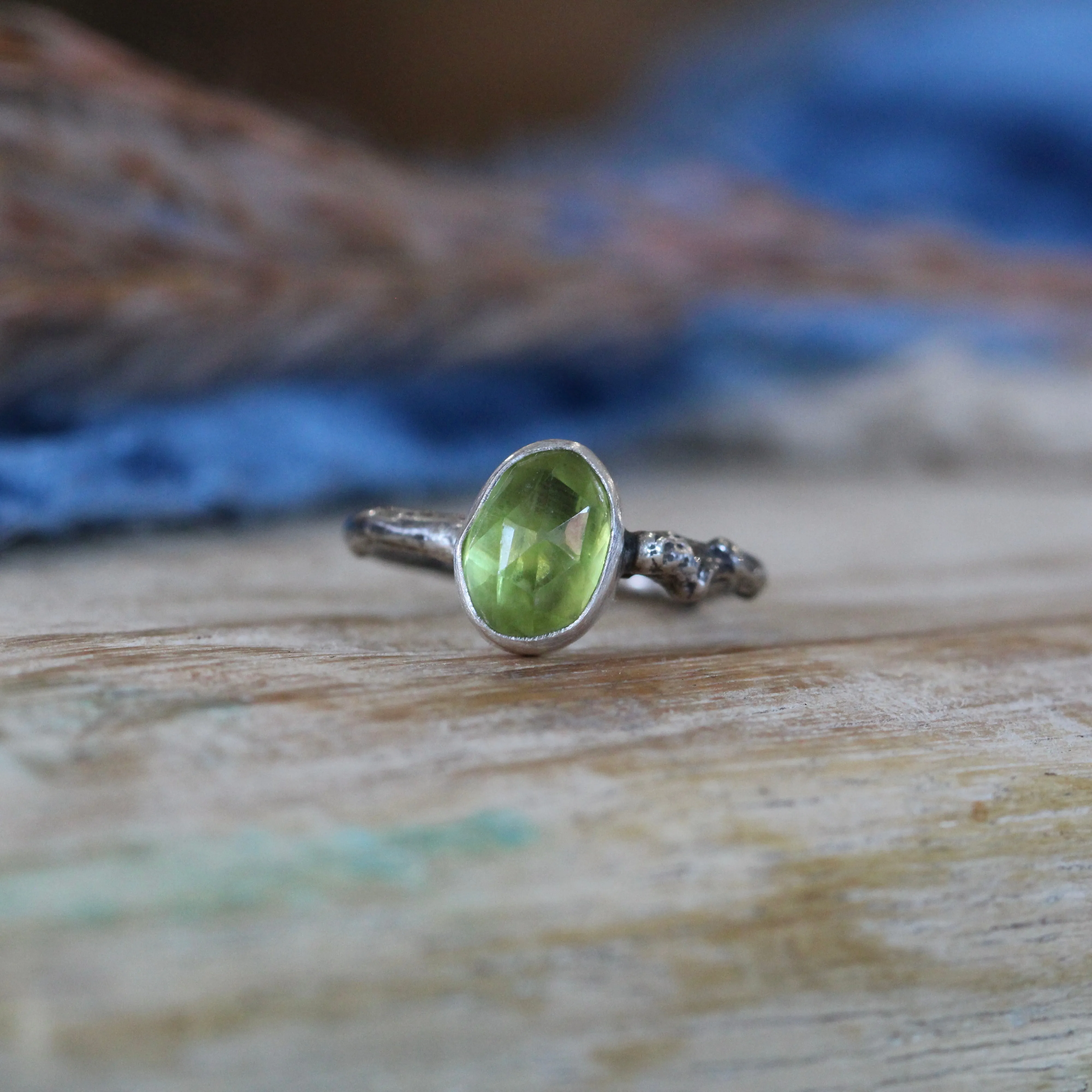 Wanderer Ring Peridot and sterling silver cast branch