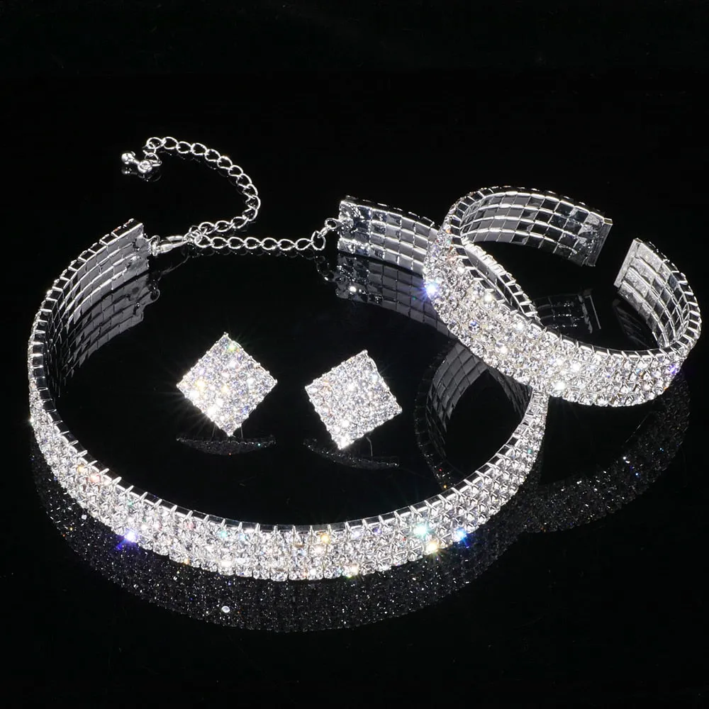 Wedding Jewelry Classic Crystal Jewelry Set for Bride with Shining Crystal