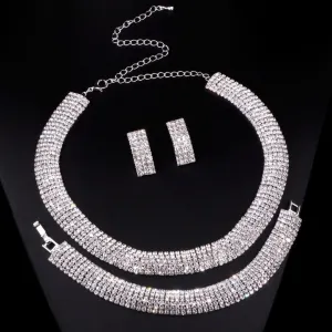 Wedding Jewelry Luxury Crystal Round Jewelry Set for Bride with Rhinestones