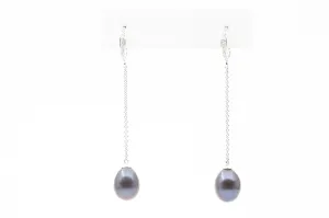 White Gold Black Pearl and Diamond Drop Earrings