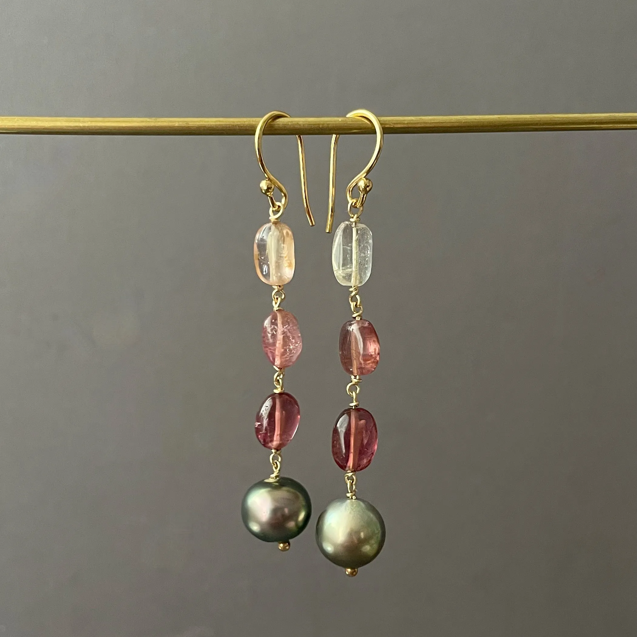 wonderberry tourmaline and tahitian pearl earrings