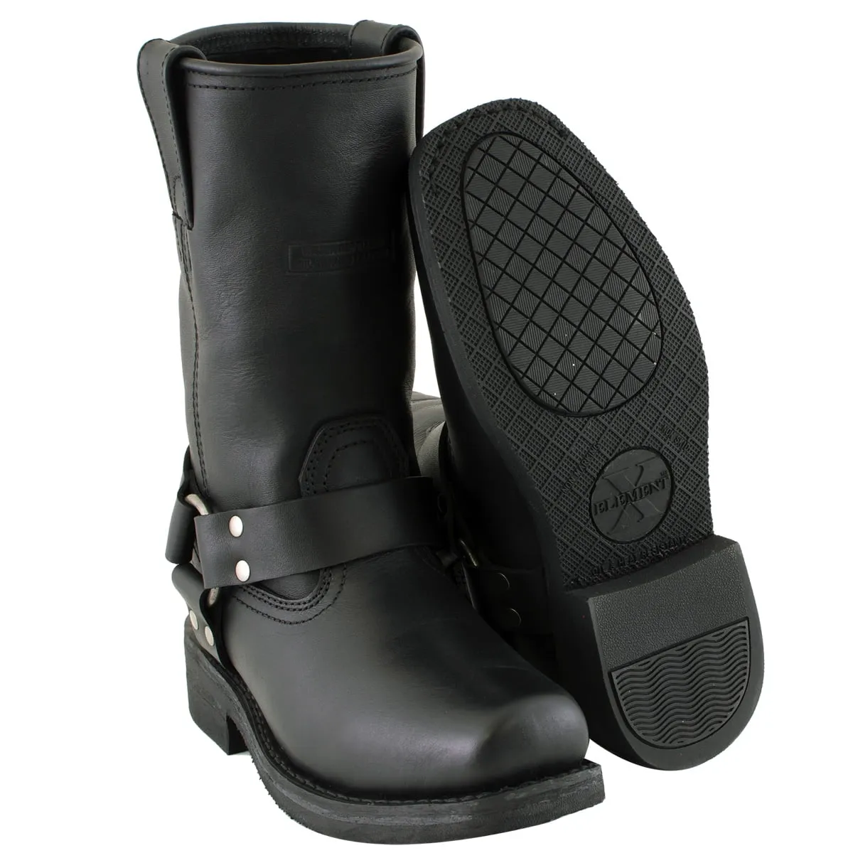 Xelement 2442 Women's Black Classic Full Grain Leather Harness Motorcycle Rider Boots